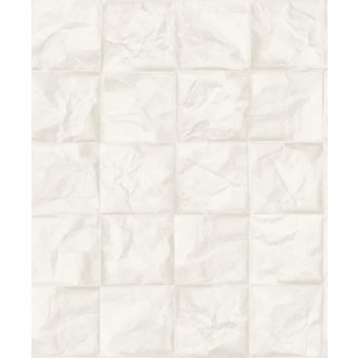   Kifinomult valódi origami! Négyzetekbe rendezett 3D gyűrt papír mitázat mészkő és krétafehér tónus tapéta