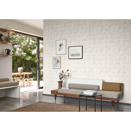 Kifinomult valódi origami! Négyzetekbe rendezett 3D gyűrt papír mitázat mészkő és krétafehér tónus tapéta