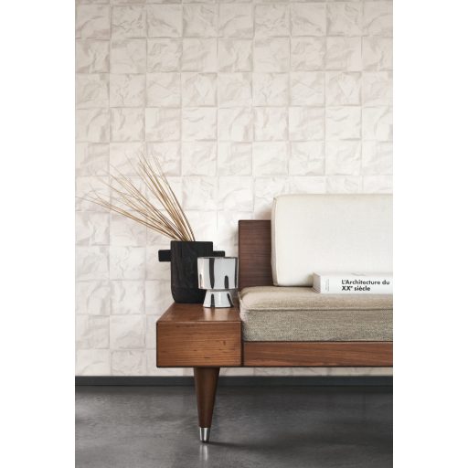 Kifinomult valódi origami! Négyzetekbe rendezett 3D gyűrt papír mitázat mészkő és krétafehér tónus tapéta