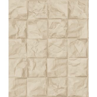   Kifinomult valódi origami! Négyzetekbe rendezett 3D gyűrt papír mitázat pergamen tónus tapéta