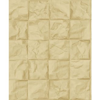   Kifinomult valódi origami! Négyzetekbe rendezett 3D gyűrt papír mitázat arany és aranybarna tónus tapéta