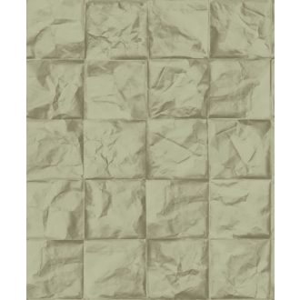   Kifinomult valódi origami! Négyzetekbe rendezett 3D gyűrt papír mitázat tundrazöld tónus tapéta