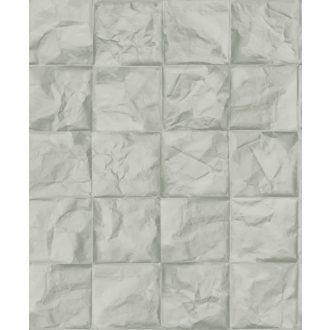   Kifinomult valódi origami! Négyzetekbe rendezett 3D gyűrt papír mitázat felhőszürke tónus tapéta