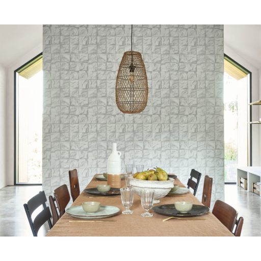 Kifinomult valódi origami! Négyzetekbe rendezett 3D gyűrt papír mitázat felhőszürke tónus tapéta