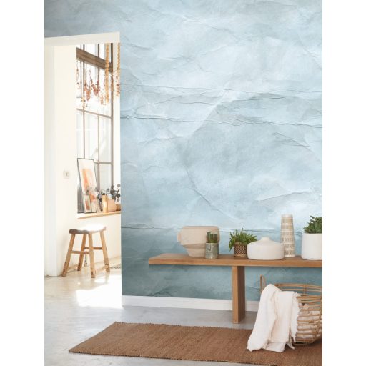 Szabad asszociáció! Gyűrt hajtogatott papírkompozíció - tenger köd égbolt vagy táj? "L" világoskék fehér szürke kék falpanel/digitális nyomat