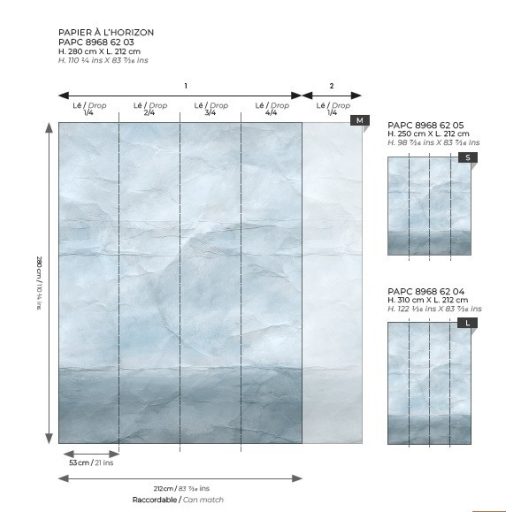 Szabad asszociáció! Gyűrt hajtogatott papírkompozíció - tenger köd égbolt vagy táj? "L" világoskék fehér szürke kék falpanel/digitális nyomat