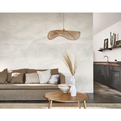 Szabad asszociáció! Gyűrt hajtogatott papírkompozíció - tenger köd égbolt vagy táj? "M" krétafehér szürkésbézs falpanel/digitális nyomat