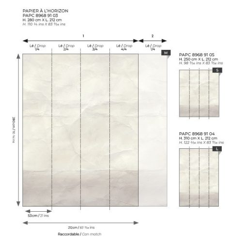 Szabad asszociáció! Gyűrt hajtogatott papírkompozíció - tenger köd égbolt vagy táj? "S" krétafehér szürkésbézs falpanel/digitális nyomat