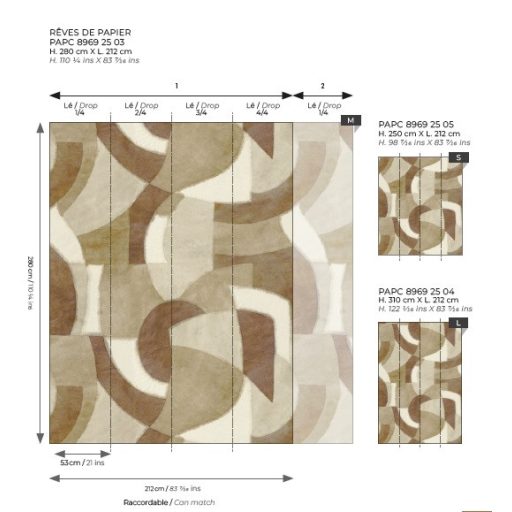 Papírból szőtt álmok - Változatos méretű ívek kölcsönhatása panorámakép "M" krém bézs barna szürke falpanel/digitális nyomat