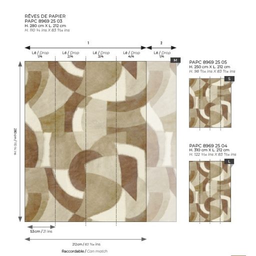 Papírból szőtt álmok - Változatos méretű ívek kölcsönhatása panorámakép "L" krém bézs barna szürke falpanel/digitális nyomat