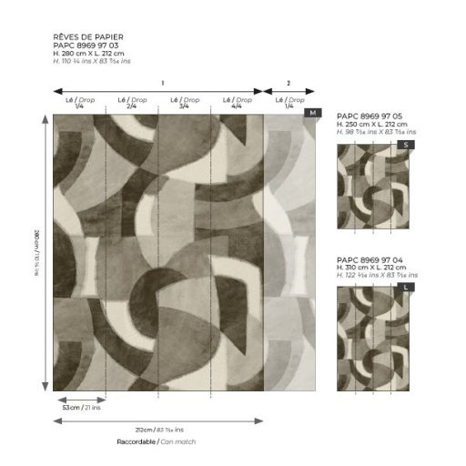 Papírból szőtt álmok - Változatos méretű ívek kölcsönhatása panorámakép "L" törtfehér szürke antracit falpanel/digitális nyomat