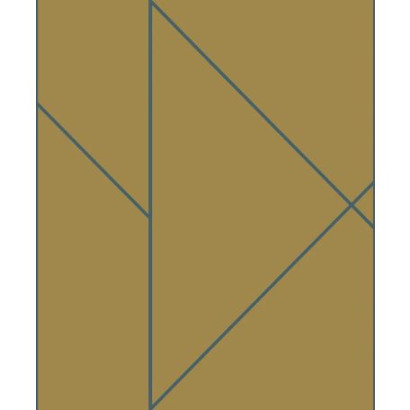 Geometrikus formákba rendezett fémes vonalak XXL mintája karamell és zöld/kékeszöld tónus tapéta