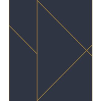  Geometrikus formákba rendezett fémes vonalak XXL mintája tengerészkék és bronz tónus tapéta