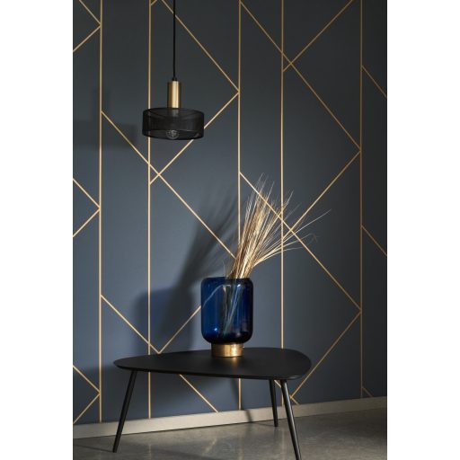 Geometrikus formákba rendezett fémes vonalak XXL mintája tengerészkék és bronz tónus tapéta
