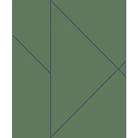 Geometrikus formákba rendezett fémes vonalak XXL mintája lombzöld és tintakék tónus tapéta