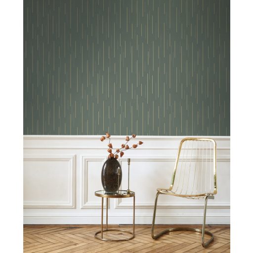Minimalista szaggatott irizáló vonal minta - mint egy frissítő nyári zápor tundrazöld arany és ezüst tónus fémes hatás tapéta