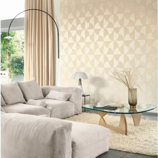 Art deco inspiráció és eredetiség - Szines ellipszisekből álló design krém bézs gyöngyház és arany tónus tapéta