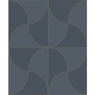   Art deco inspiráció és eredetiség - Szines ellipszisekből álló design tengerészkék kék és bézsarany tónus tapéta