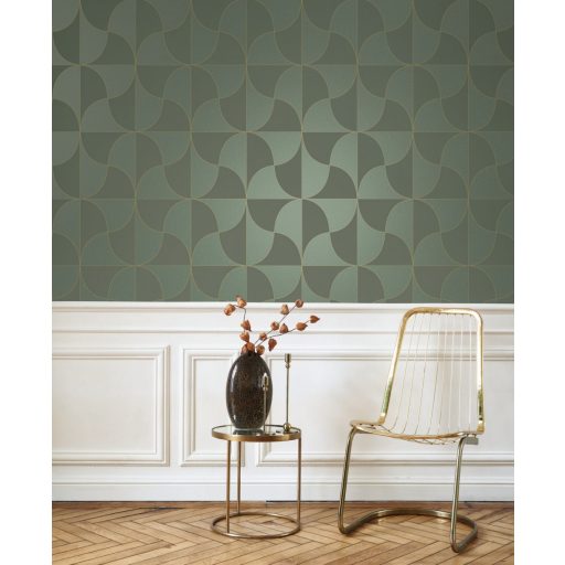 Art deco inspiráció és eredetiség - Szines ellipszisekből álló design tundrazöld zöld és arany tónus tapéta