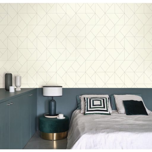 Geometriai formák vonalas minimalista mintája krém/krémfehér és faszénfekete tónus tapéta
