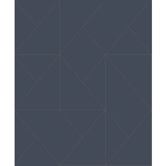   Geometriai formák vonalas minimalista mintája tintakék és fémes arany tónus tapéta