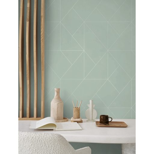 Geometriai formák vonalas minimalista mintája tengerzöld és fémes ezüst tónus tapéta