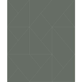   Geometriai formák vonalas minimalista mintája khakizöld és fémes ezüst tónus tapéta