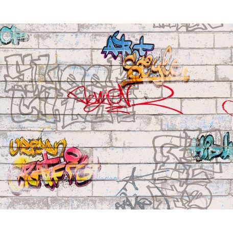 As-Creation Boys & Girls 6, 93561-1 Téglafal graffiti fehér szürke szines tapéta