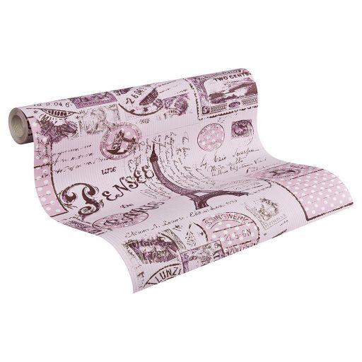 Gyerekszobai bélyegek postai bélyegzők Párizs-London rózsaszín árnyalatok tapéta