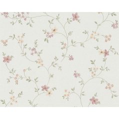   As-Creation Fleuri Pastel/Maison Charme 93770-1 karcsú ágakon filigrán virágminta krém rózsaszín zöld és sárga tónus tapéta