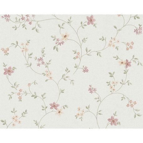 As-Creation Fleuri Pastel/Maison Charme 93770-1 karcsú ágakon filigrán virágminta krém rózsaszín zöld és sárga tónus tapéta
