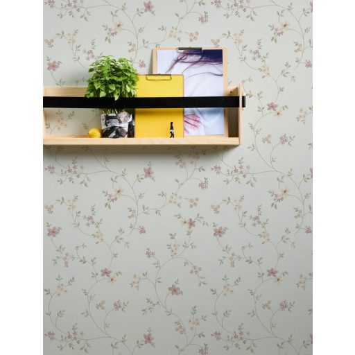 As-Creation Fleuri Pastel/Maison Charme 93770-1 karcsú ágakon filigrán virágminta krém rózsaszín zöld és sárga tónus tapéta