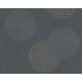   As-Creation Spot 2/Black is Beautiful 93791-1 Dinamikus egyben játékos körkörös virágdekor szürke szürkésbrana és antracit tapéta