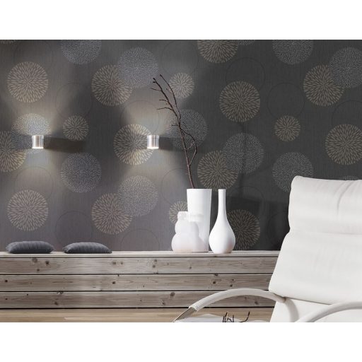 As-Creation Spot 2/Black is Beautiful 93791-1 Dinamikus egyben játékos körkörös virágdekor szürke szürkésbrana és antracit tapéta