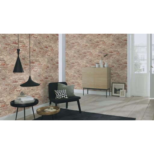 Rasch Factory III, 939323  kopott málladozó téglafal szürke szürkésbézs vörösesbarna tapéta