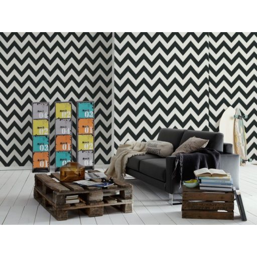 METROPOLIS by MICHALSKY LIVING London 93943-1 Grafikus cikk-cakk minta  fehér fekete  tapéta