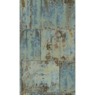   Rasch Factory III, 939712  Vintage patinás acéllemez kék türkiz bézs barna tapéta