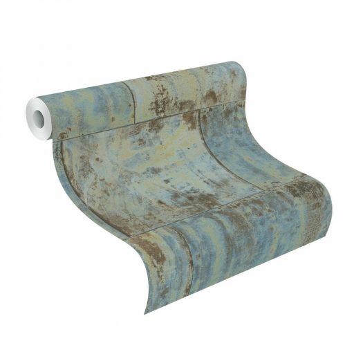 Rasch Factory III, 939712  Vintage patinás acéllemez kék türkiz bézs barna tapéta