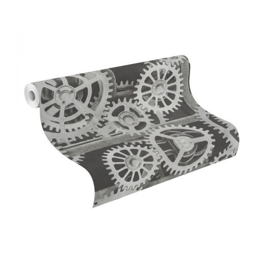 Rasch Factory III, 940107 fogaskerék mechanika szürke antracit ezüst tapéta