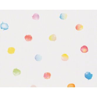   As-Creation Esprit Kids 3, 94134-1 Gyerekszobai akvarell hatású pöttyös minta fehér és színes tapéta