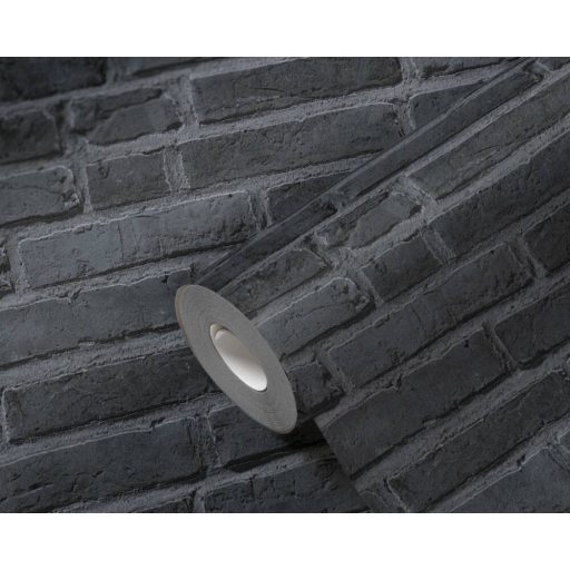 Páratlan megjelenésű valósághű klinker tégla mintázat sötétszürke és antracit tónus tapéta