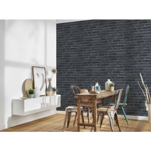 Páratlan megjelenésű valósághű klinker tégla mintázat sötétszürke és antracit tónus tapéta