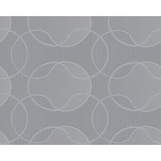   Görbékkel körökkel kialakított változatos grafikus (szalag) minta világosszürke szürke és ezüst tónus fémes mintaelemek tapéta