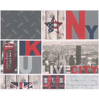   As-Creation  Boys & Girls 6, 95596-1 Gyerekszobai vintage városok szürke bézs szines tapéta