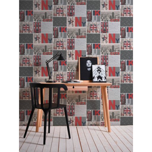 As-Creation  Boys & Girls 6, 95596-1 Gyerekszobai vintage városok szürke bézs szines tapéta