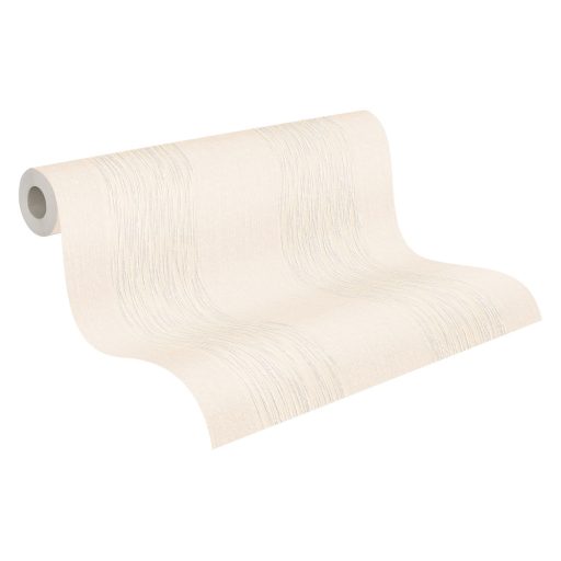 Valódi textil blokkcsíkos dekorminta krém világosbézs és fehérezüst tónus fémes fény tapéta