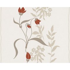   As-Creation Avenzio 7, 95874-1 Modern virágminta bézs barna piros fehér fémes hatás tapéta