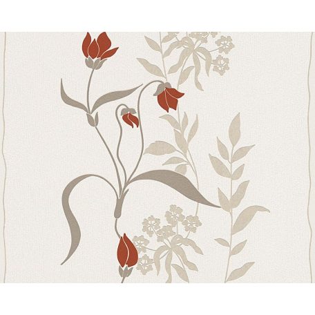 As-Creation Avenzio 7, 95874-1 Modern virágminta bézs barna piros fehér fémes hatás tapéta