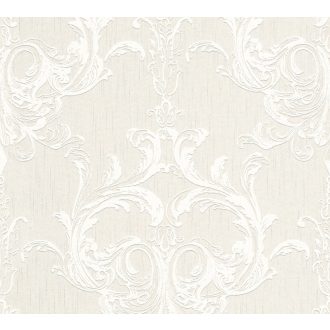   Textil háttér és a finoman kidolgozott textura bravúros összjátéka - barokk díszítés krém és fehér tónus finom fény tapéta