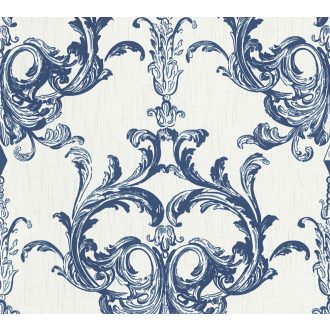   Textil háttér és a finoman kidolgozott textura bravúros összjátéka - barokk díszítés fehér és kék tónus finom fény tapéta